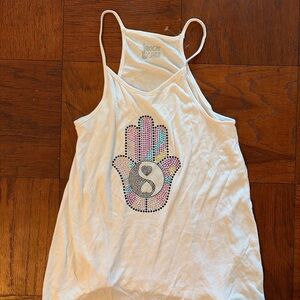 Rock & Candy White Tank Top with Colorful Hamsa